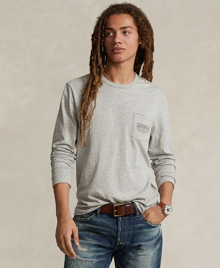 

Мужская приталенная футболка-поло в стиле кантри на заказ Polo Ralph Lauren, серый