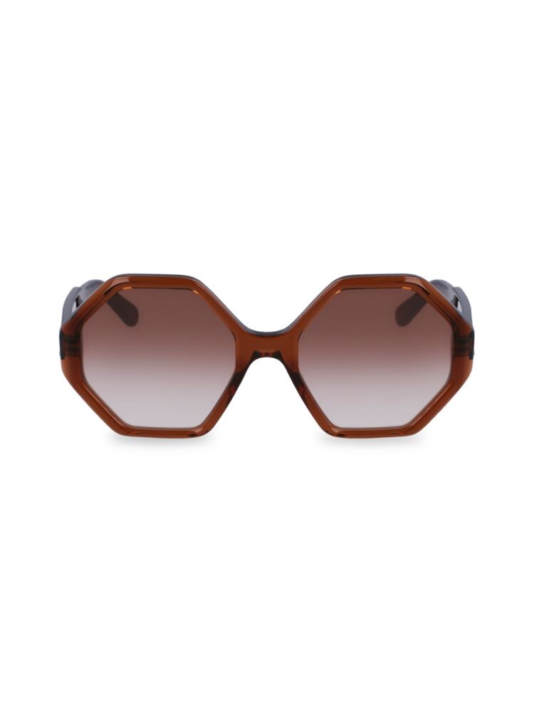 

Солнцезащитные очки 55MM с геометрическим рисунком Ferragamo, цвет Crystal Brown