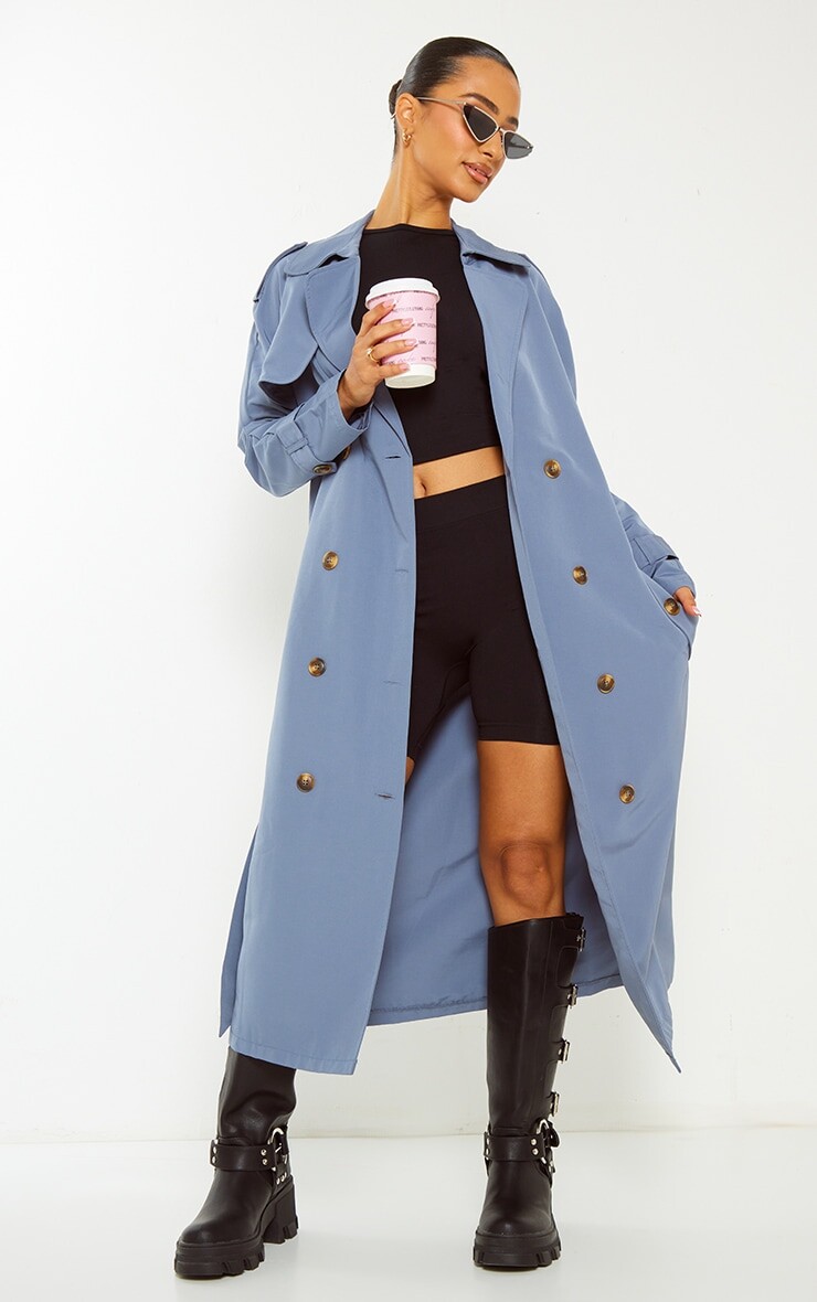 

PrettyLittleThing Миниатюрный синий оверсайз-тренч
