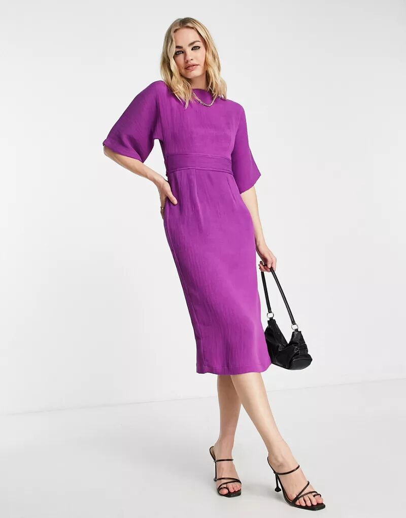 Пурпурное платье-карандаш миди в рубчик в рубчик Closet London