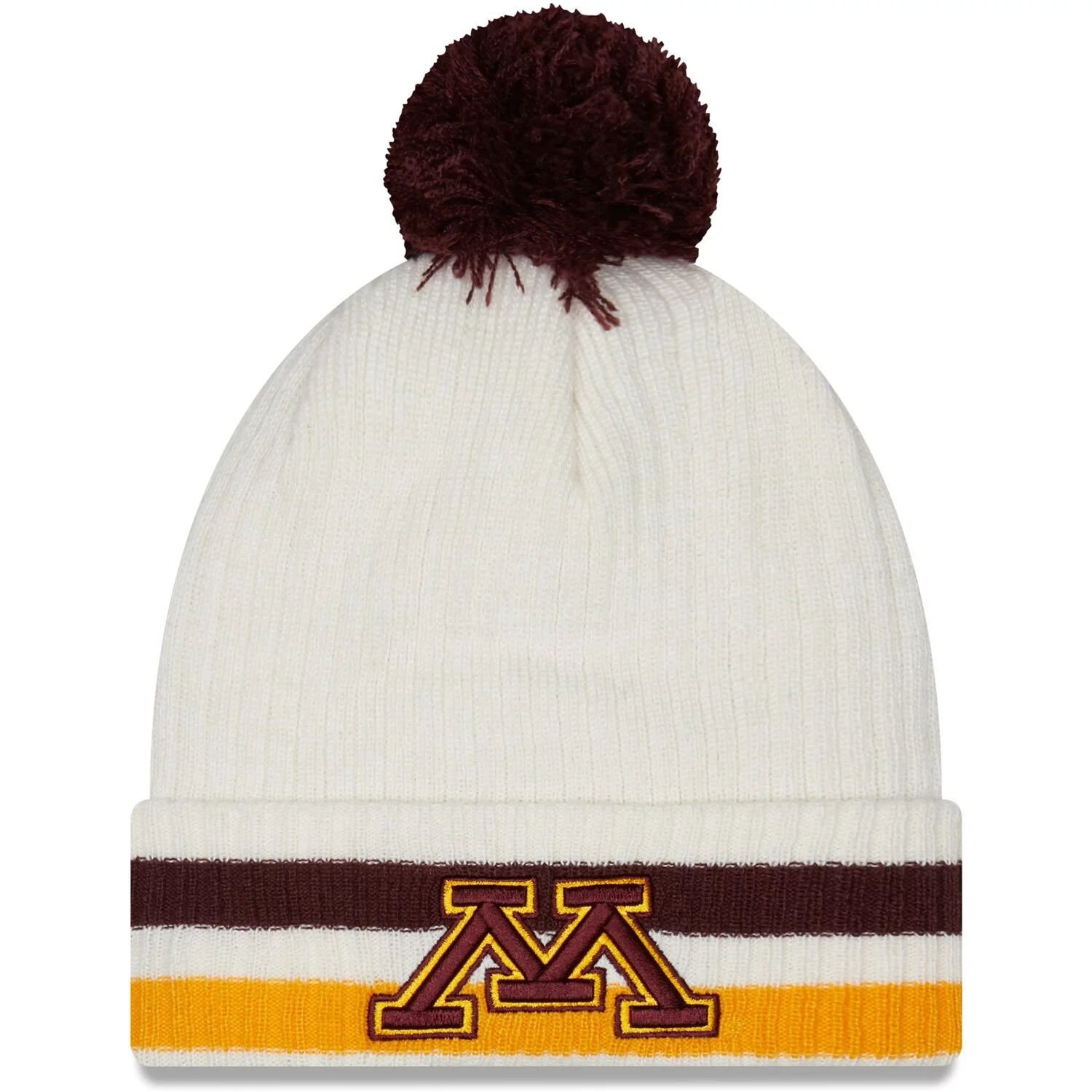 

Мужская вязаная шапка New Era White Minnesota Golden Gophers в стиле ретро с манжетами и помпоном