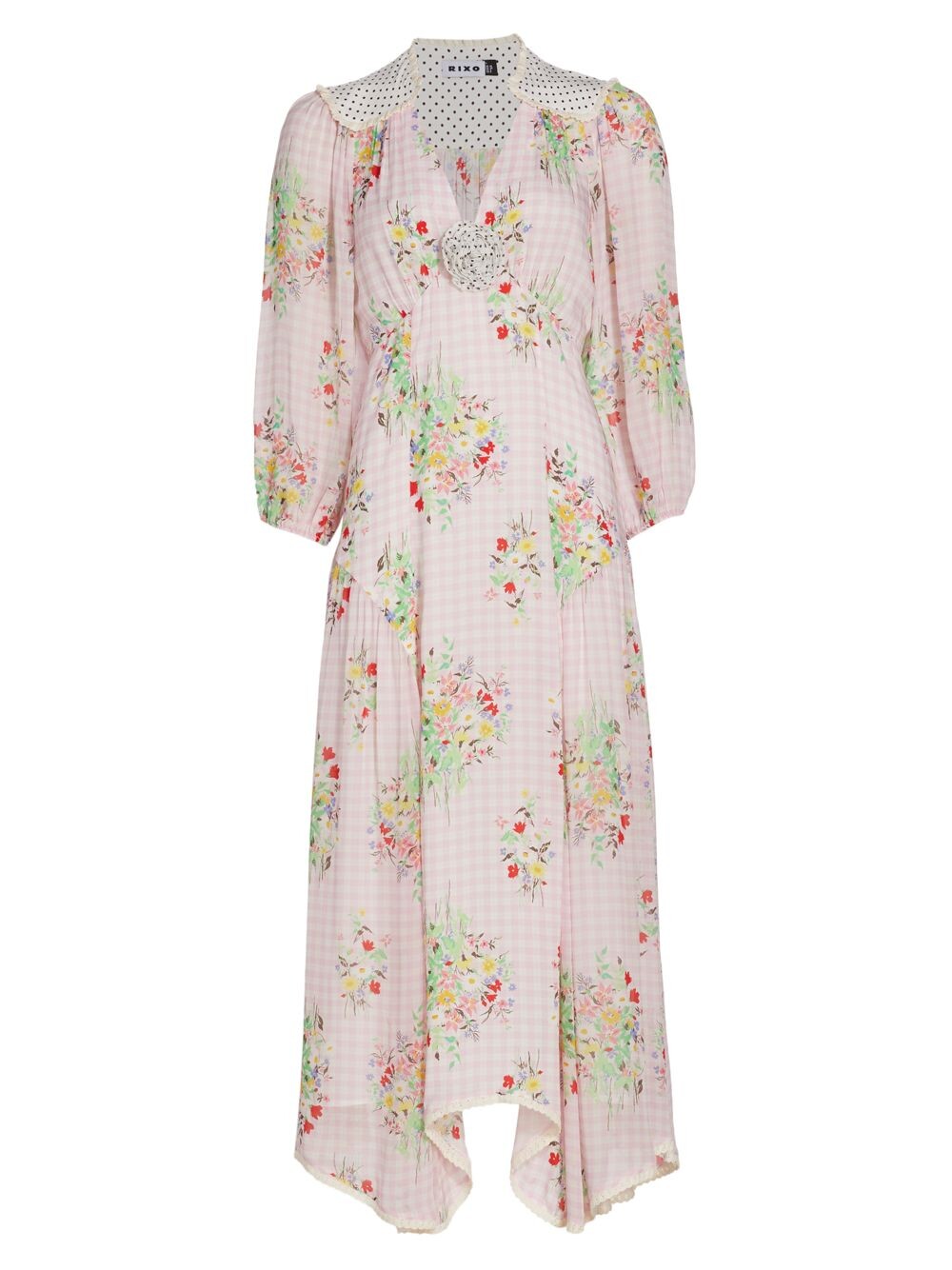 

Платье миди с цветочным принтом Gem Gingham Rixo, розовый
