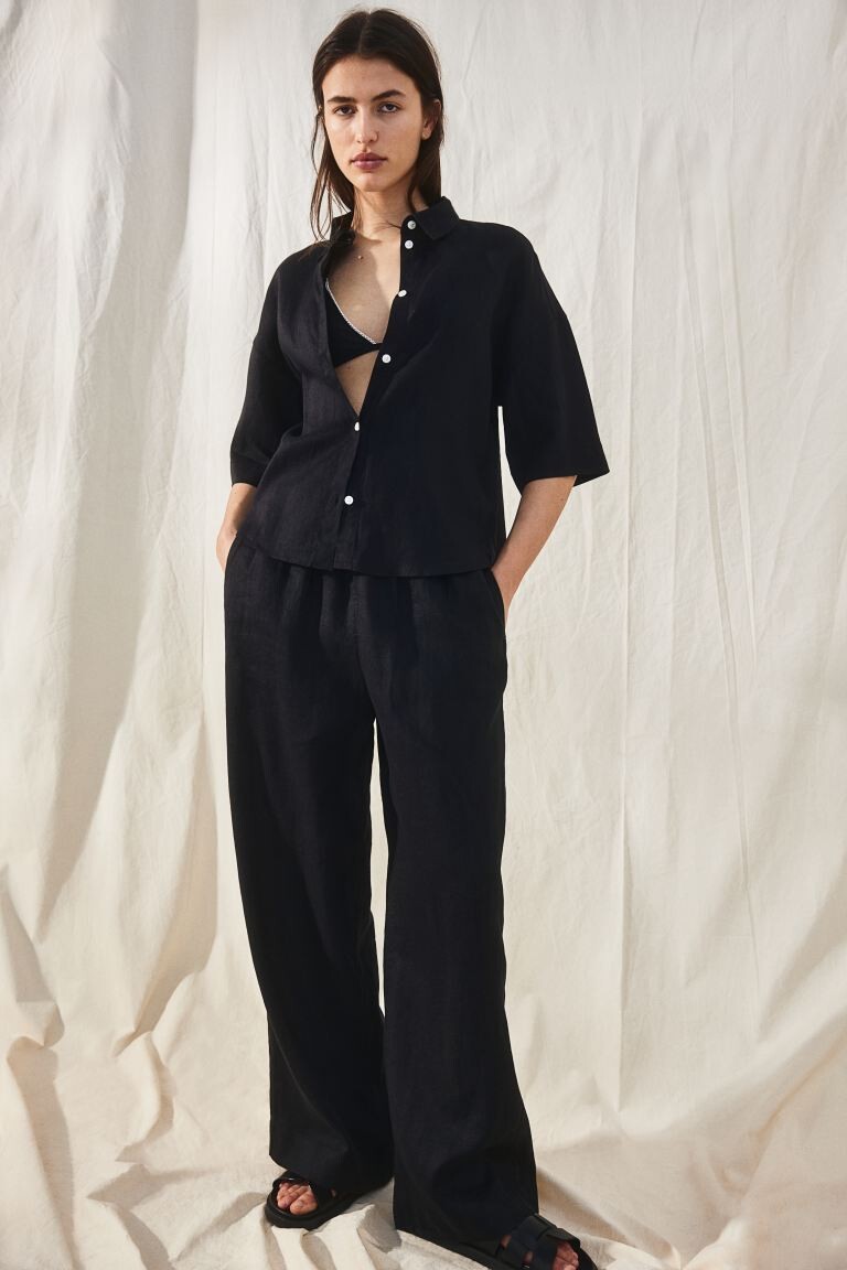 

Широкие льняные брюки H&M, черный