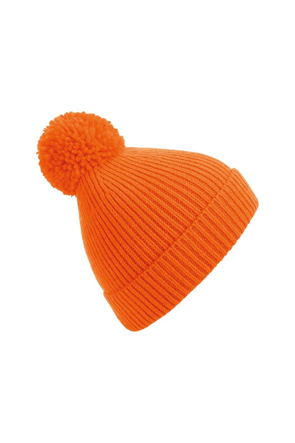 Вязаная шапка Engineered в рубчик с помпонами Beechfield, оранжевый