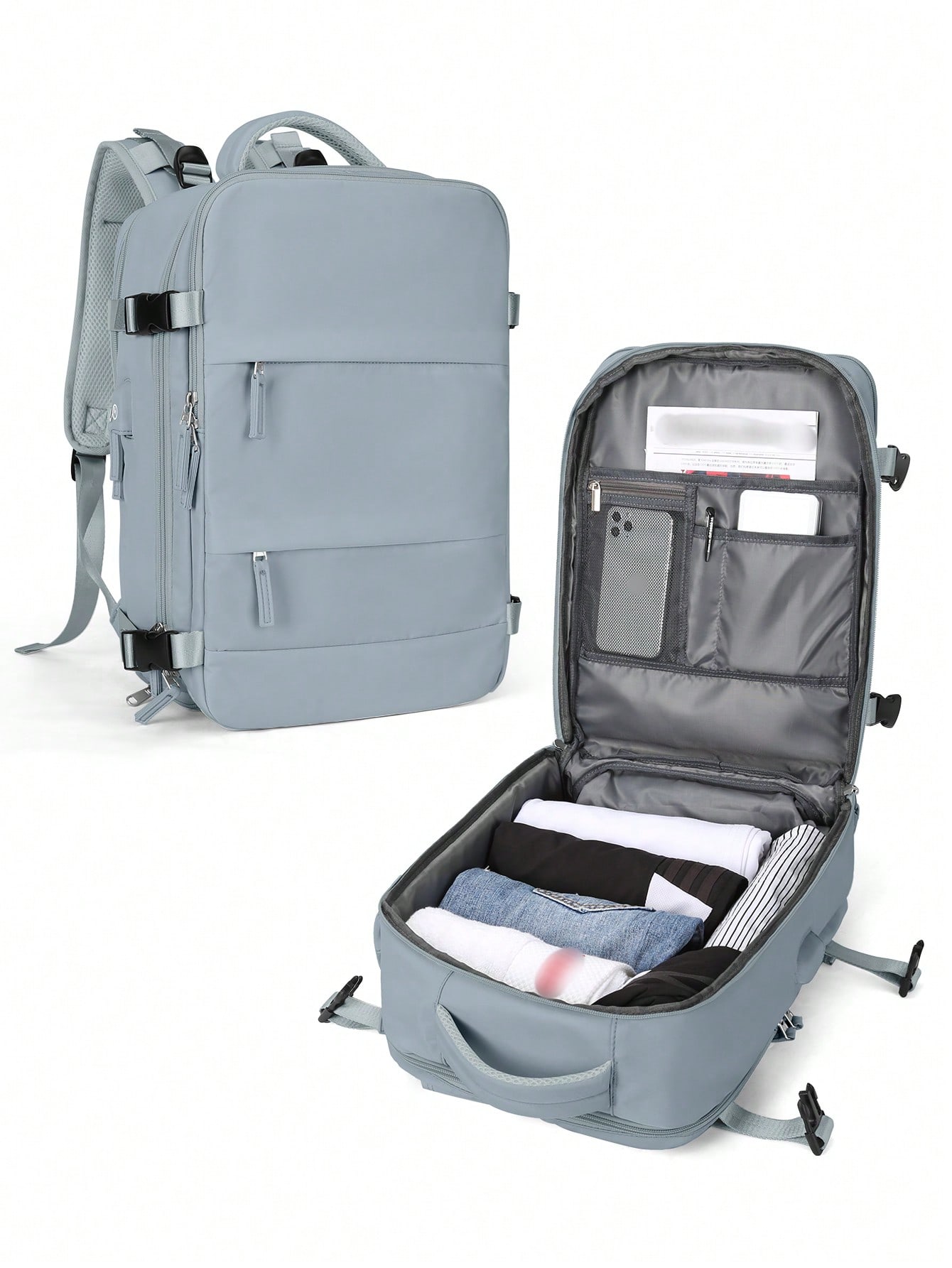 Женский дорожный рюкзак с USB-портом для зарядки, пыльный синий женский рюкзак модная и элегантная сумка мягкий кожаный однотонный рюкзак на молнии удобная сумка для дам дизайнерский дорожный рюкзак