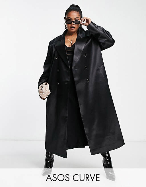 

Черное атласное пальто для папы ASOS DESIGN Curve, Черный