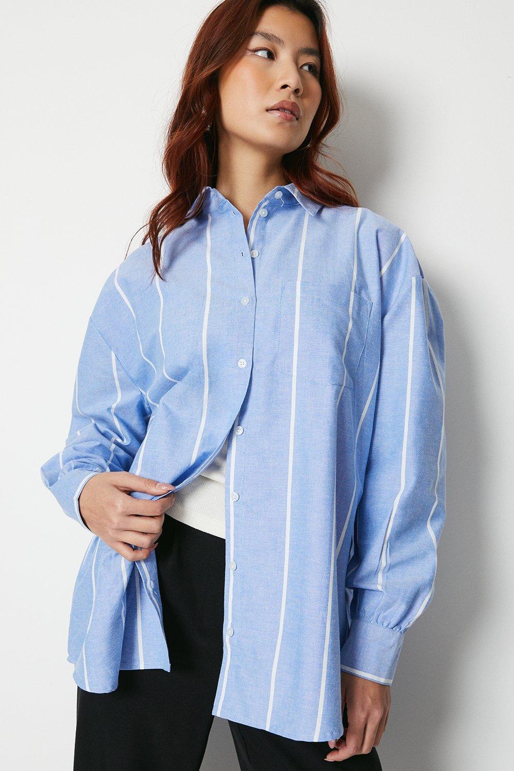 Рубашка оверсайз в полоску из шамбре Warehouse, синий рубашка твоё в полоску 44 размер