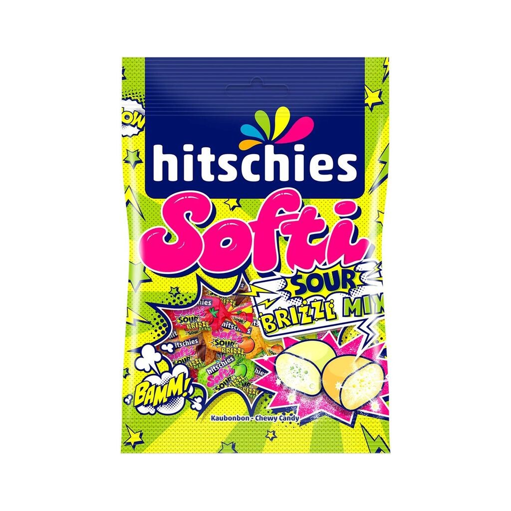 

Конфеты Hitschies Softi Sour Brizzl Mix жевательные с шипучей сердцевиной 90г Hitschler