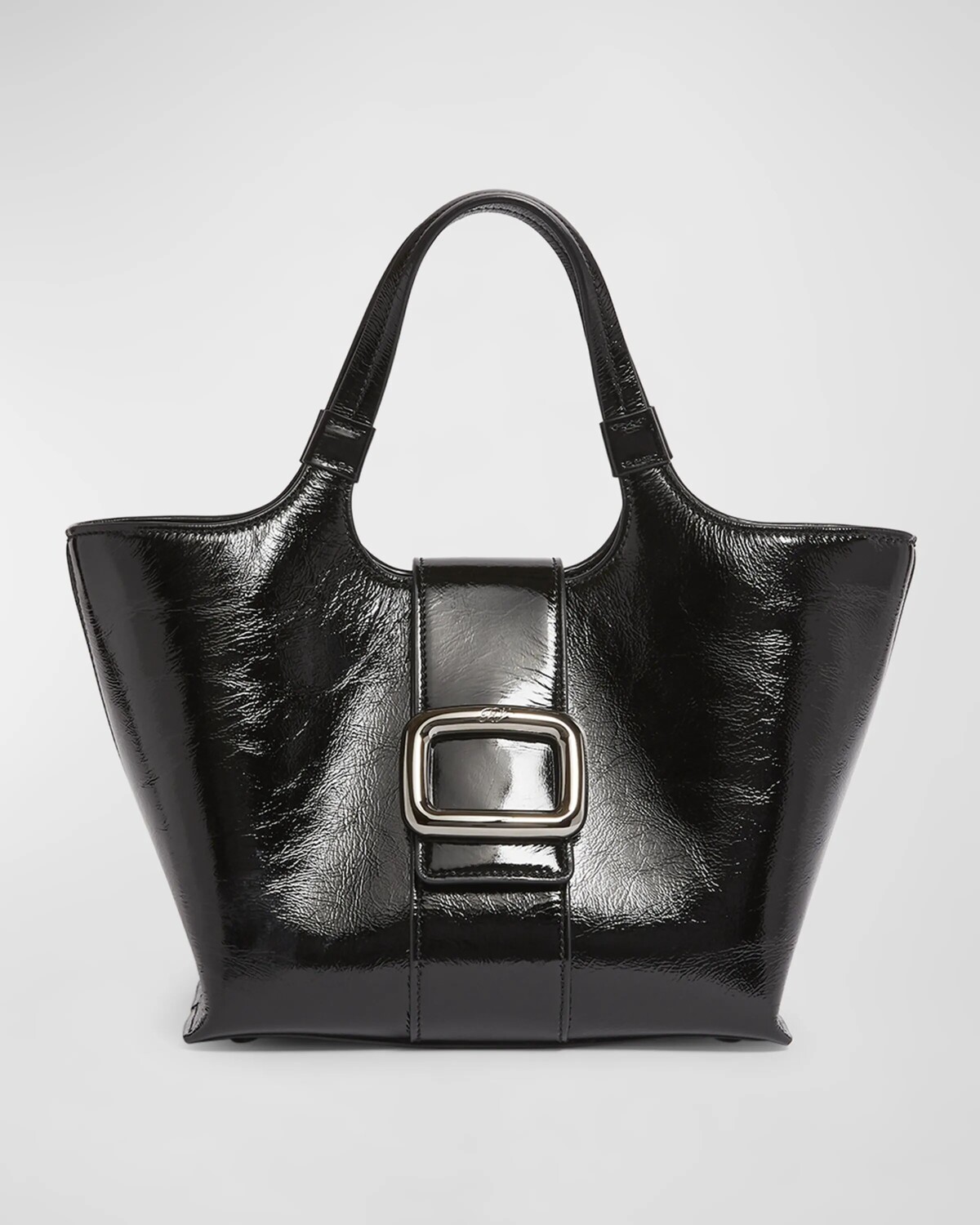 

Миниатюрная кожаная сумка Grand Choc с мятой ручкой сверху Roger Vivier, цвет Nero