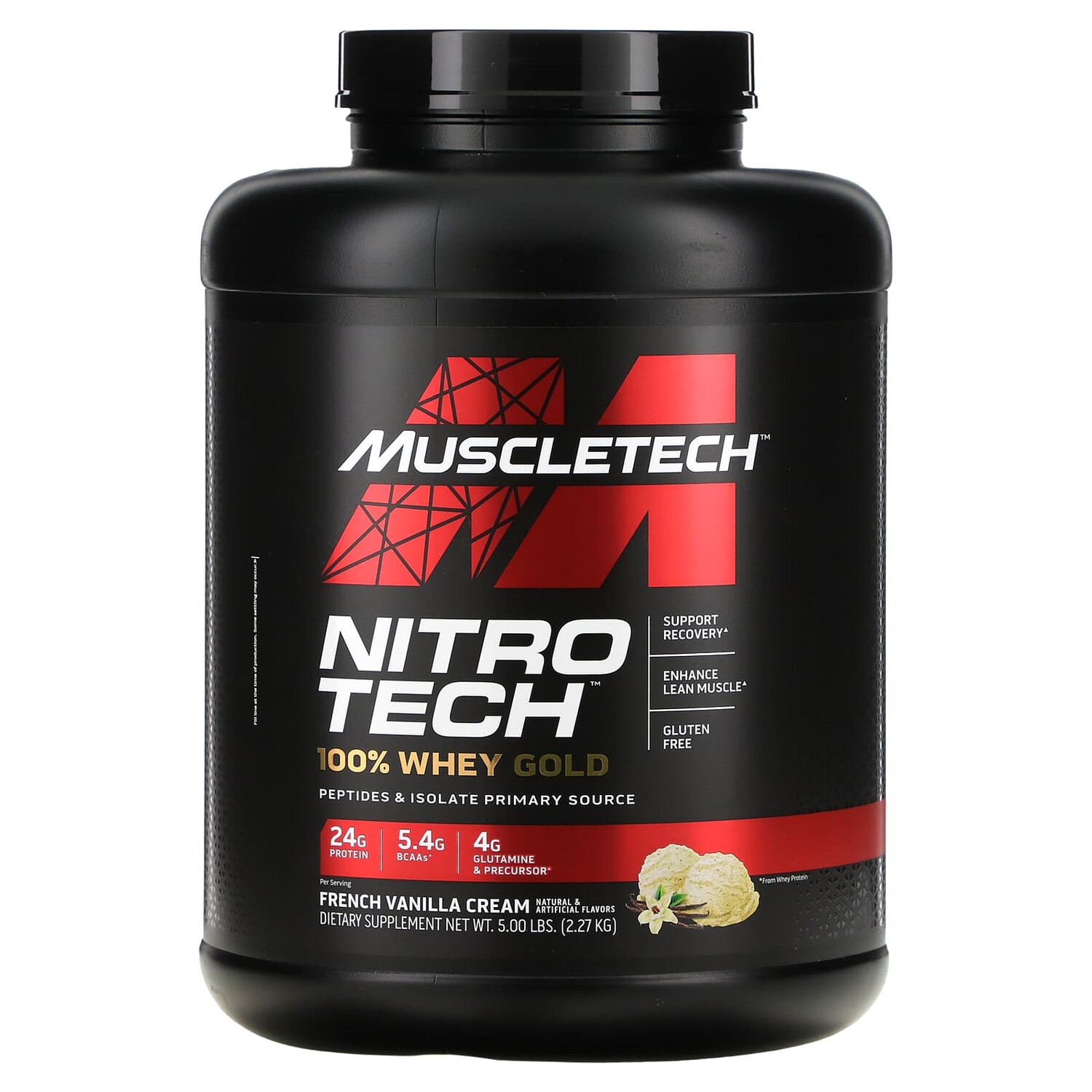 

Nitro Tech, 100% Whey Gold, смесь сывороточных пептидов и изолята, французская ваниль, 2,27 кг (5 фунтов), MuscleTech