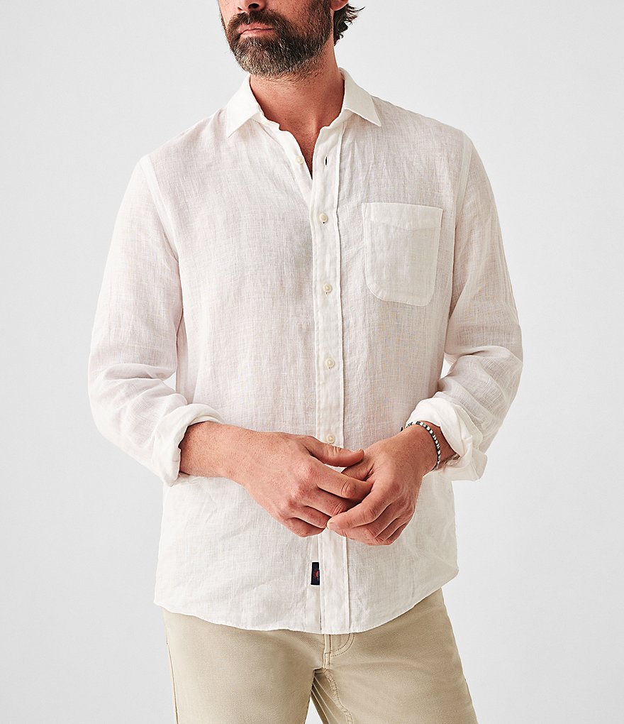 Льняная тканая рубашка Faherty Laguna с длинными рукавами, белый
