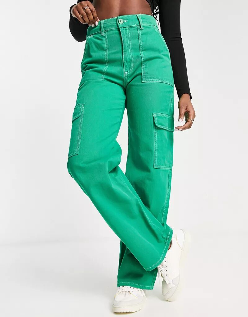 Зеленые брюки карго прямого кроя Pull&Bear