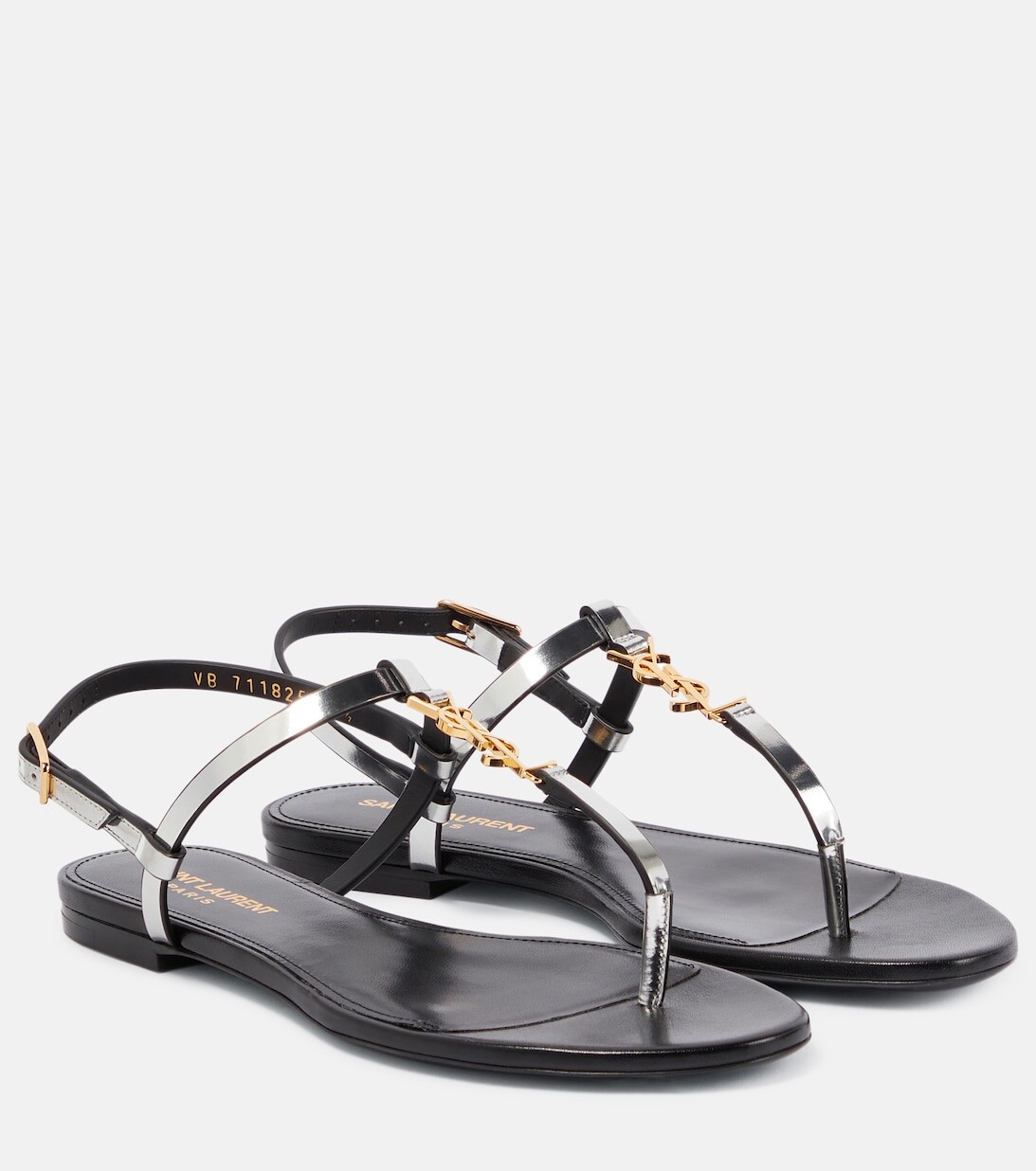 

Сандалии Cassandra с ремешками из кожи Saint Laurent, серебряный