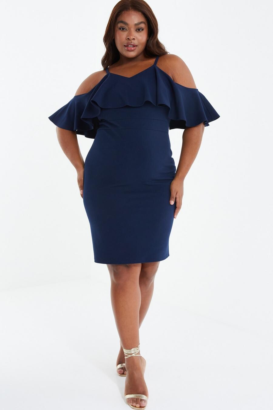 

Платье-миди Curve Navy с оборками QUIZ Clothing