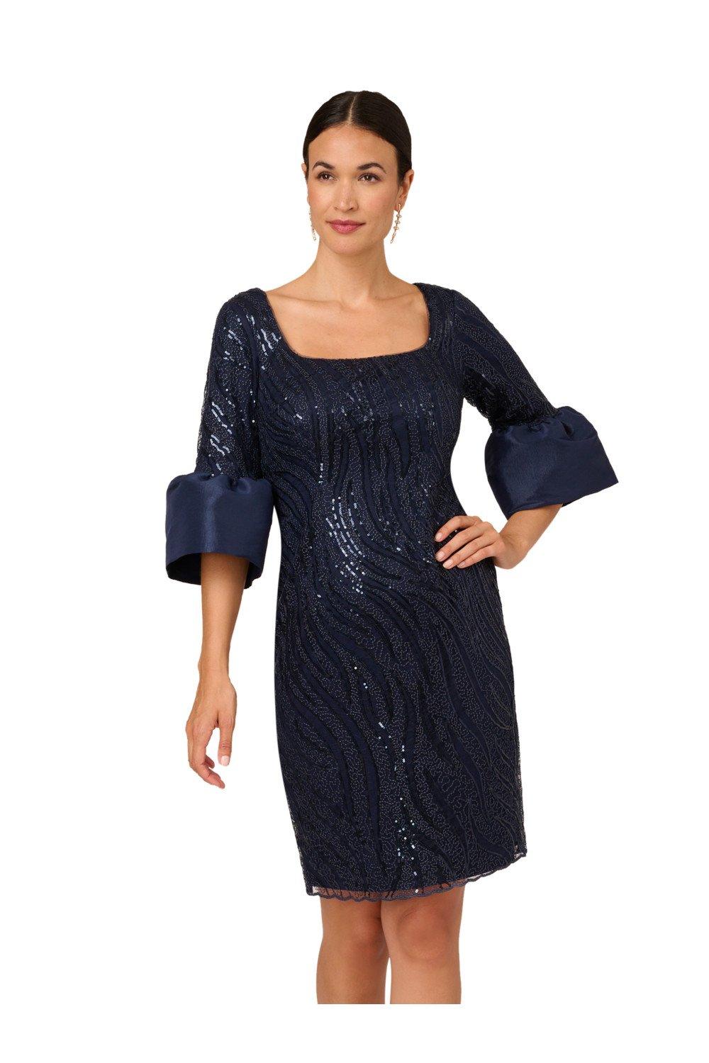 цена Платье-колокольчик с вышивкой Adrianna Papell, темно-синий