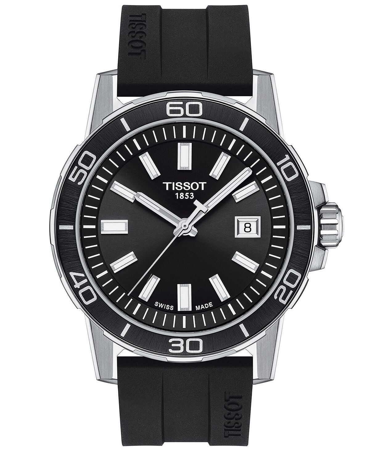 

Мужские часы Swiss Supersport с черным каучуковым ремешком, 44 мм Tissot