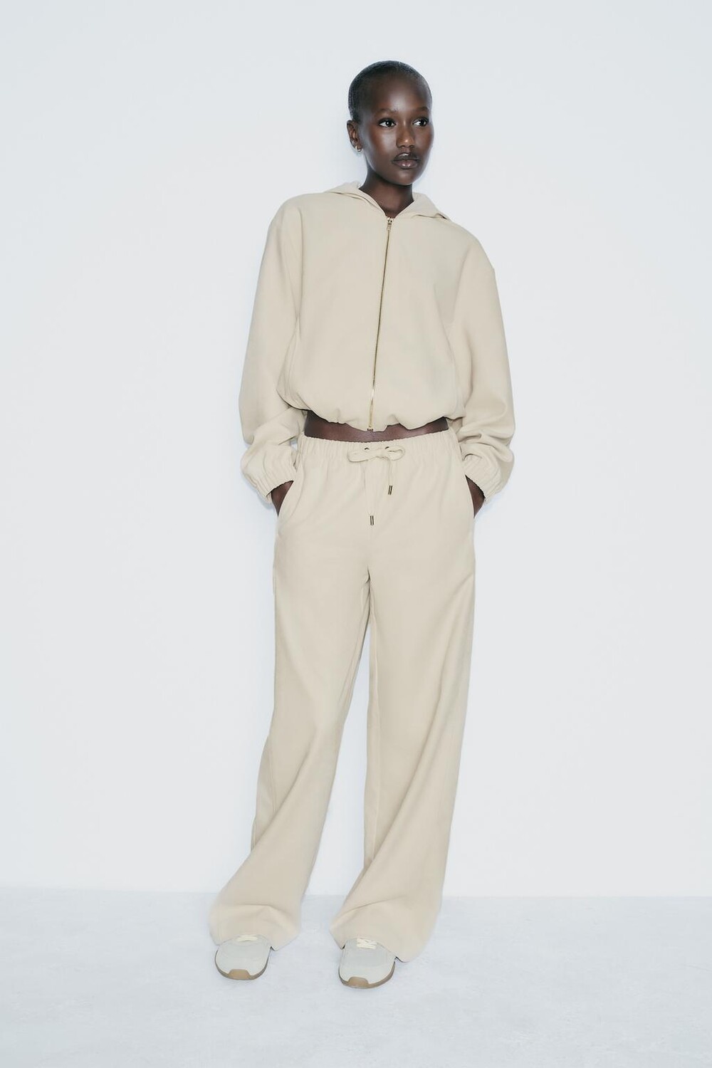 

Широкие текстурные брюки ZARA, экрю