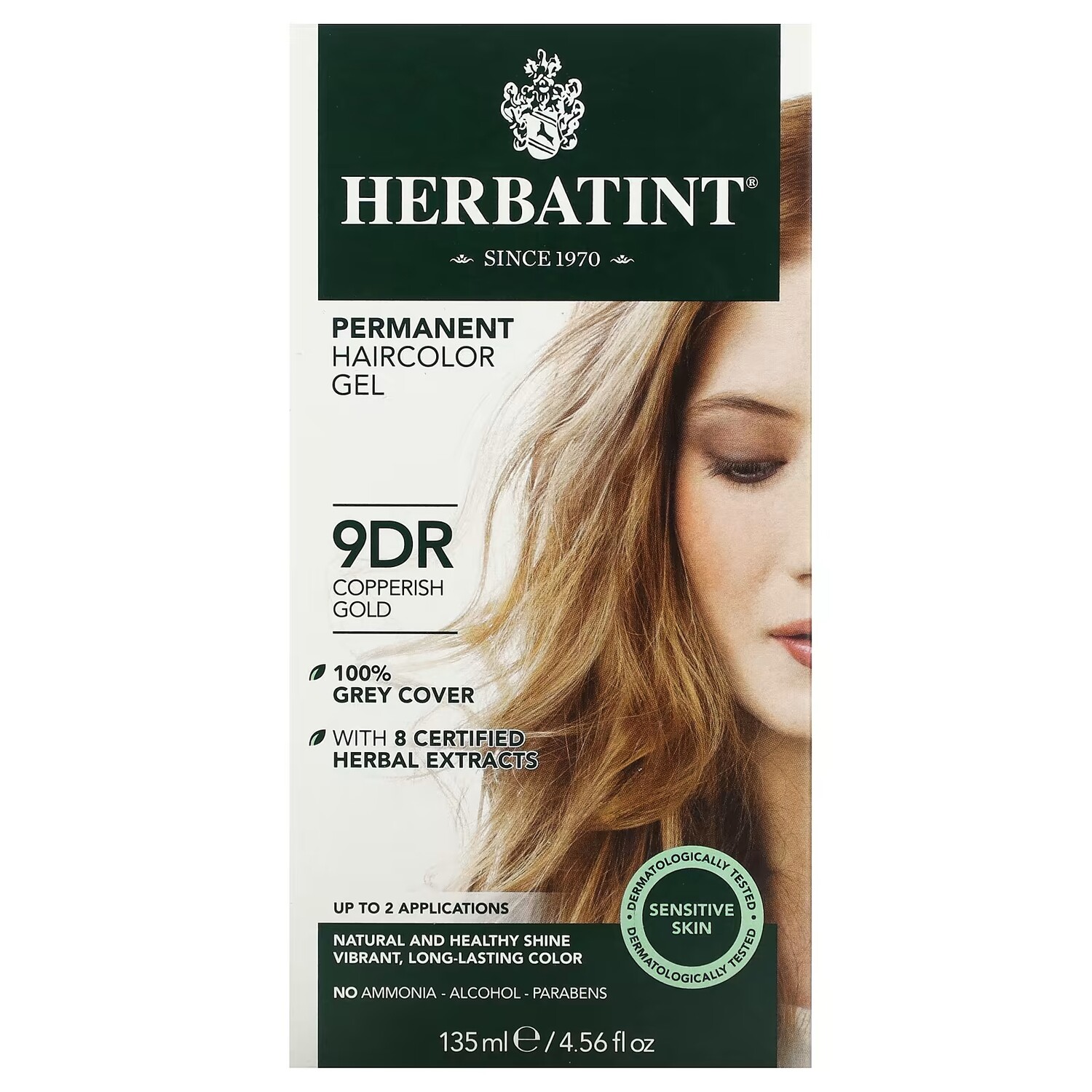 

Гель-краска Herbatint Antica Herbavita стойкий для волос 9DR медно-золотой, 135мл