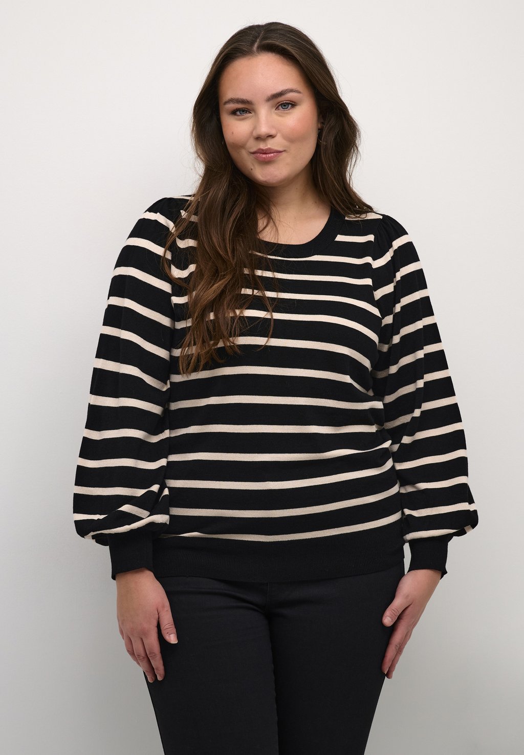 Вязаный свитер MIANA Kaffe Curve, цвет black off white stripe вязаный свитер crew stripe esprit цвет off white
