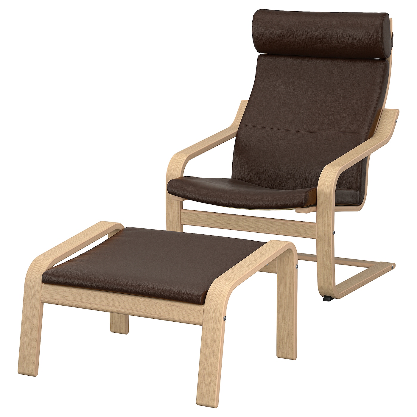 ПОЭНГ Кресло и подставка для ног, дубовый шпон светлый/Глянец темно-коричневый POÄNG IKEA