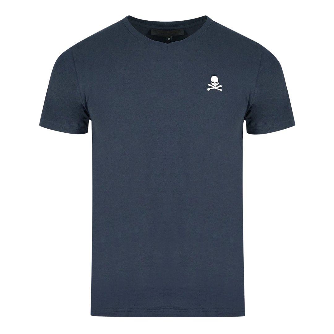цена Темно-синяя футболка с логотипом Skull And Crossbones Underwear и V-образным вырезом Philipp Plein, синий