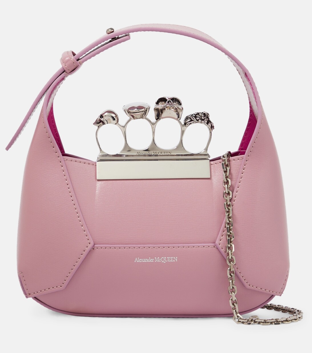 

Сумка-тоут из кожи с драгоценными камнями Alexander McQueen, розовый