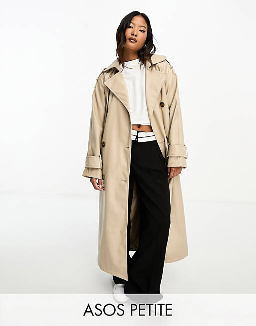 

Бежевый тренч из искусственной кожи ASOS DESIGN Petite, Черный