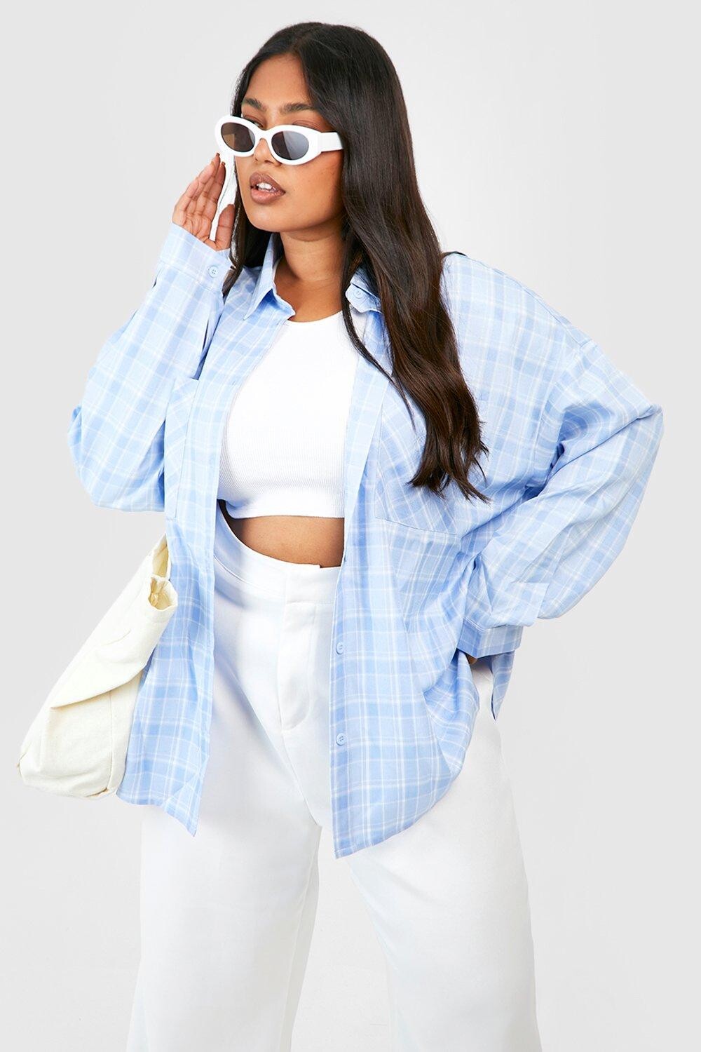 

Фланелевая рубашка оверсайз плюс Boohoo, синий