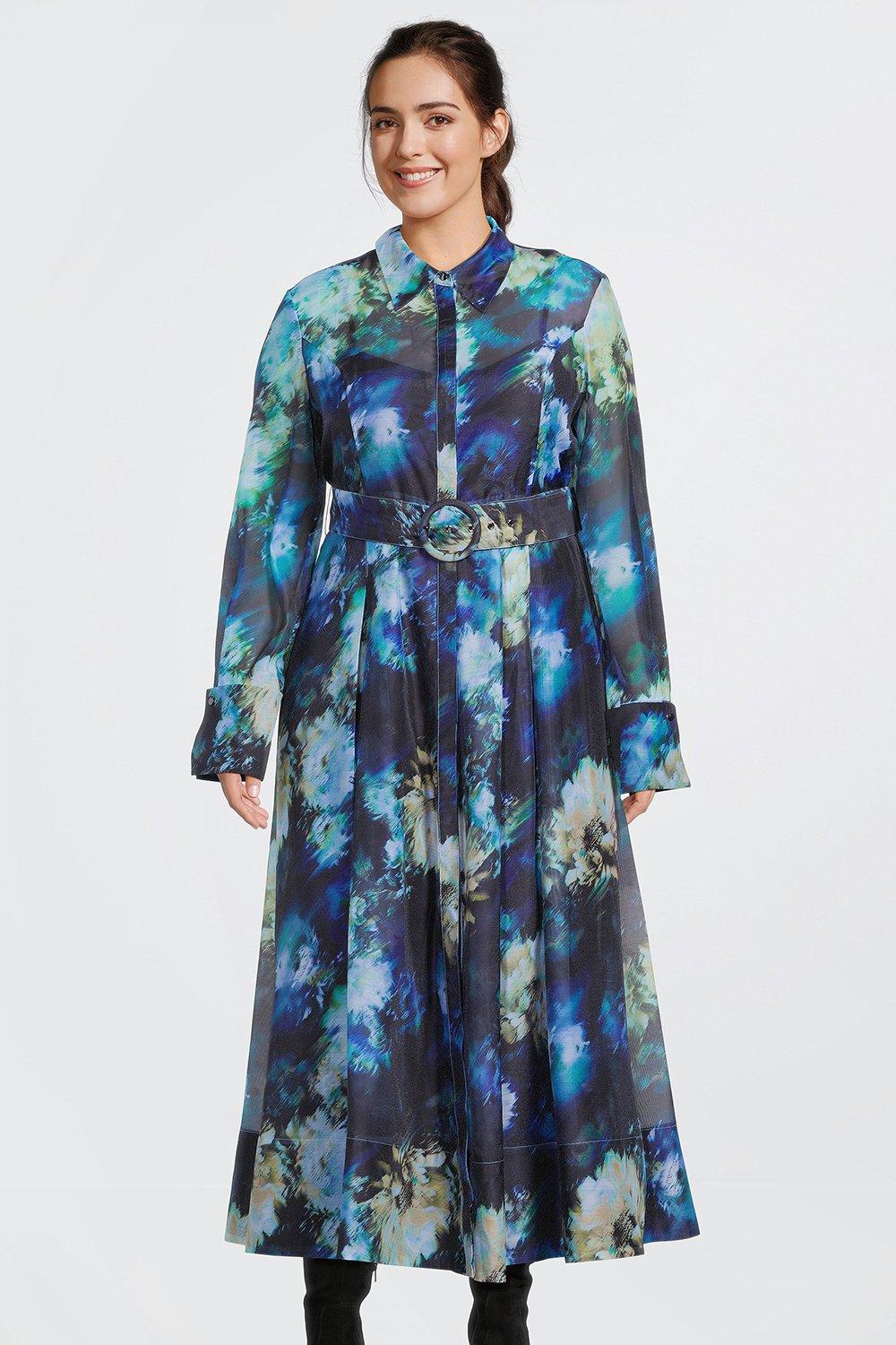 Плюс размер Тканое платье макси из органди с цветочным принтом и длинными рукавами Karen Millen, синий