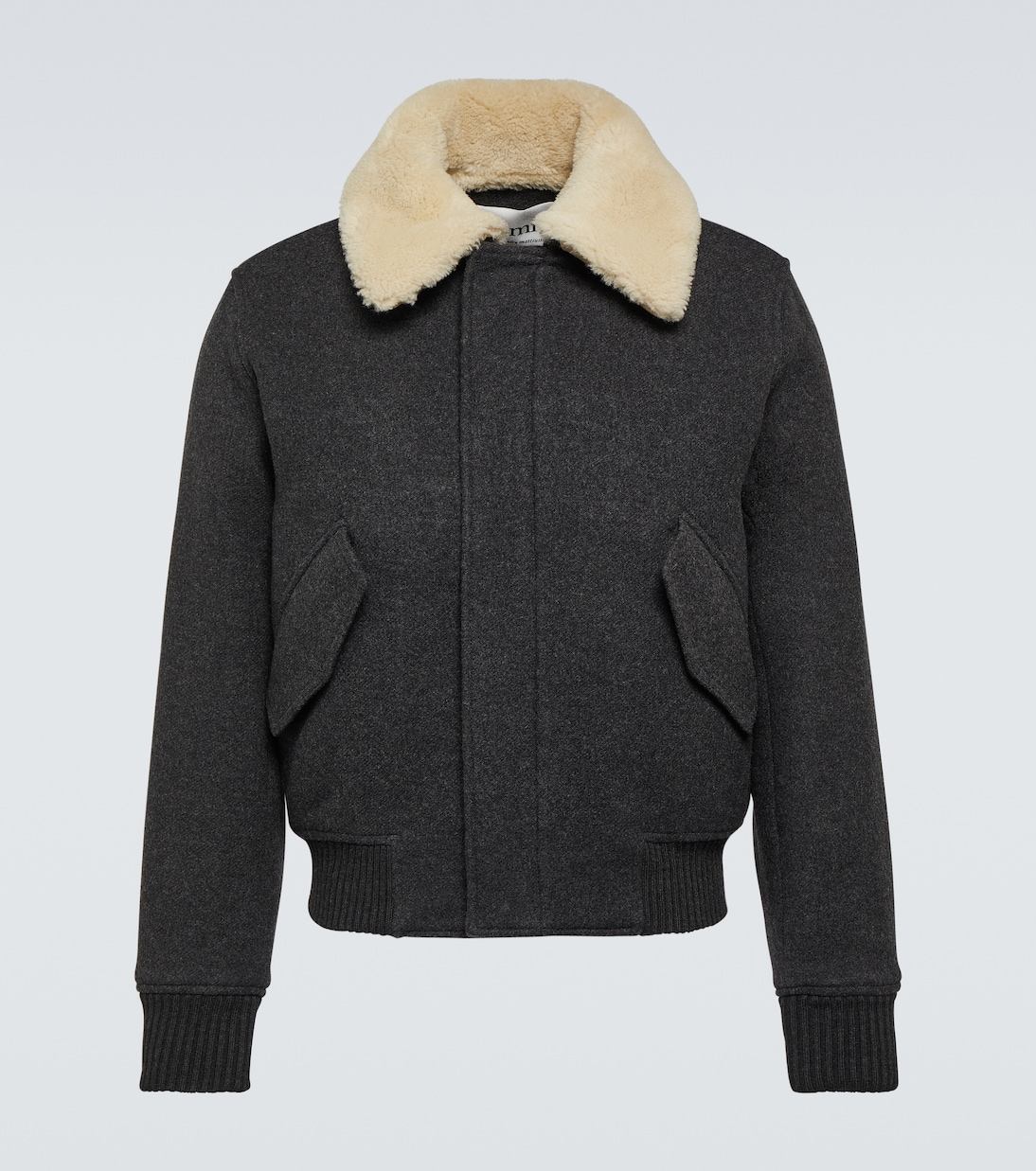 Шерстяная куртка с отделкой из овчины Ami Paris, серый двусторонняя шерстяная куртка ami paris