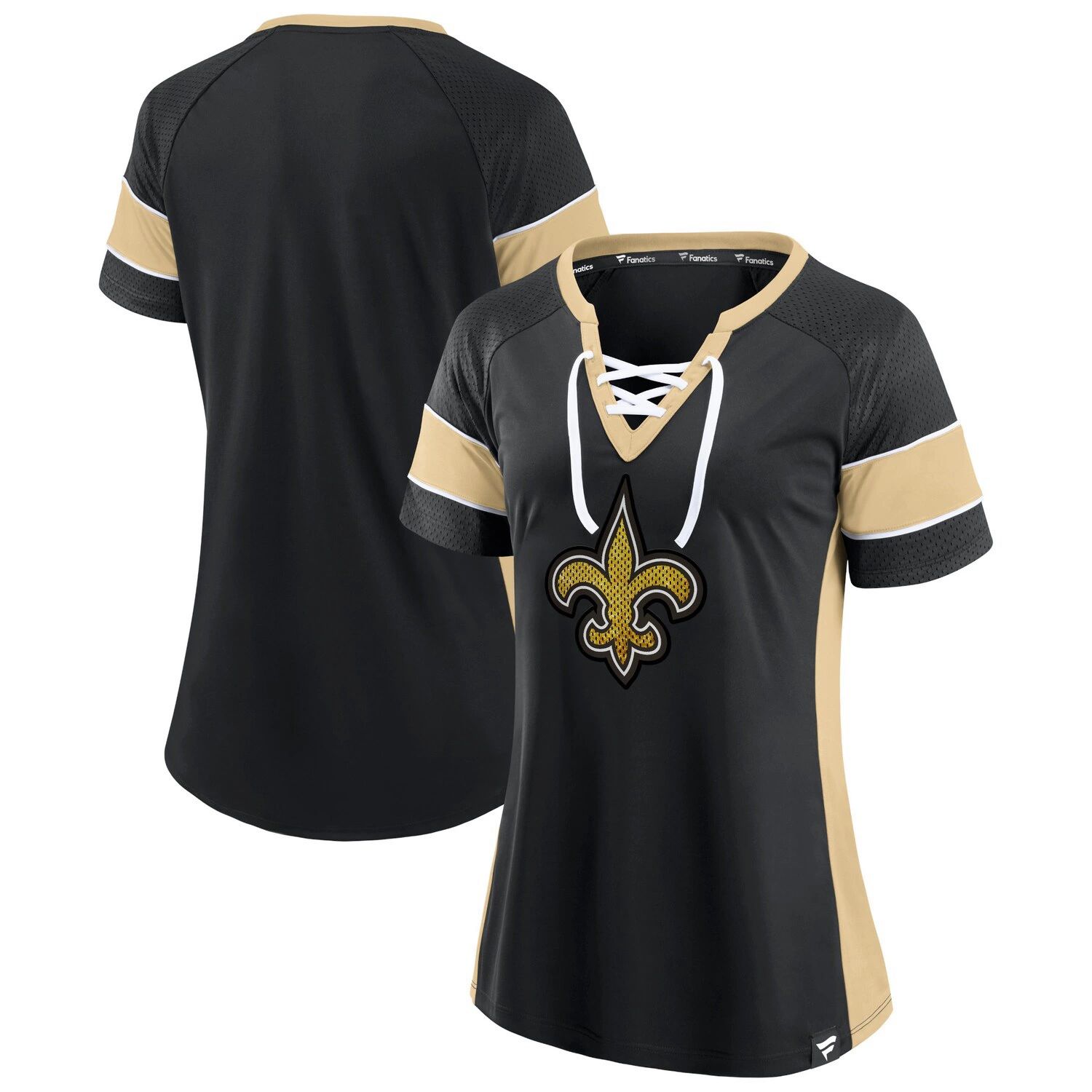 

Женская футболка Fanatics черного/золотого цвета с логотипом New Orleans Saints Team Draft Me на шнуровке реглан Fanatics