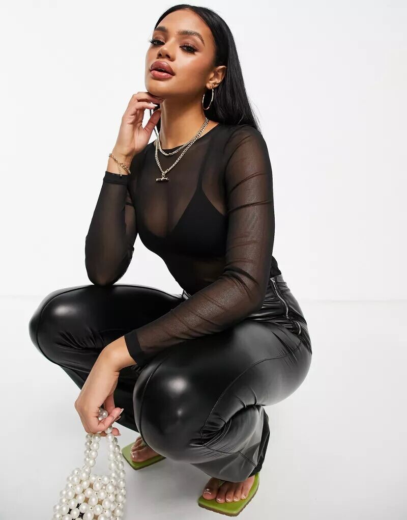 

Черное сетчатое боди ASOS