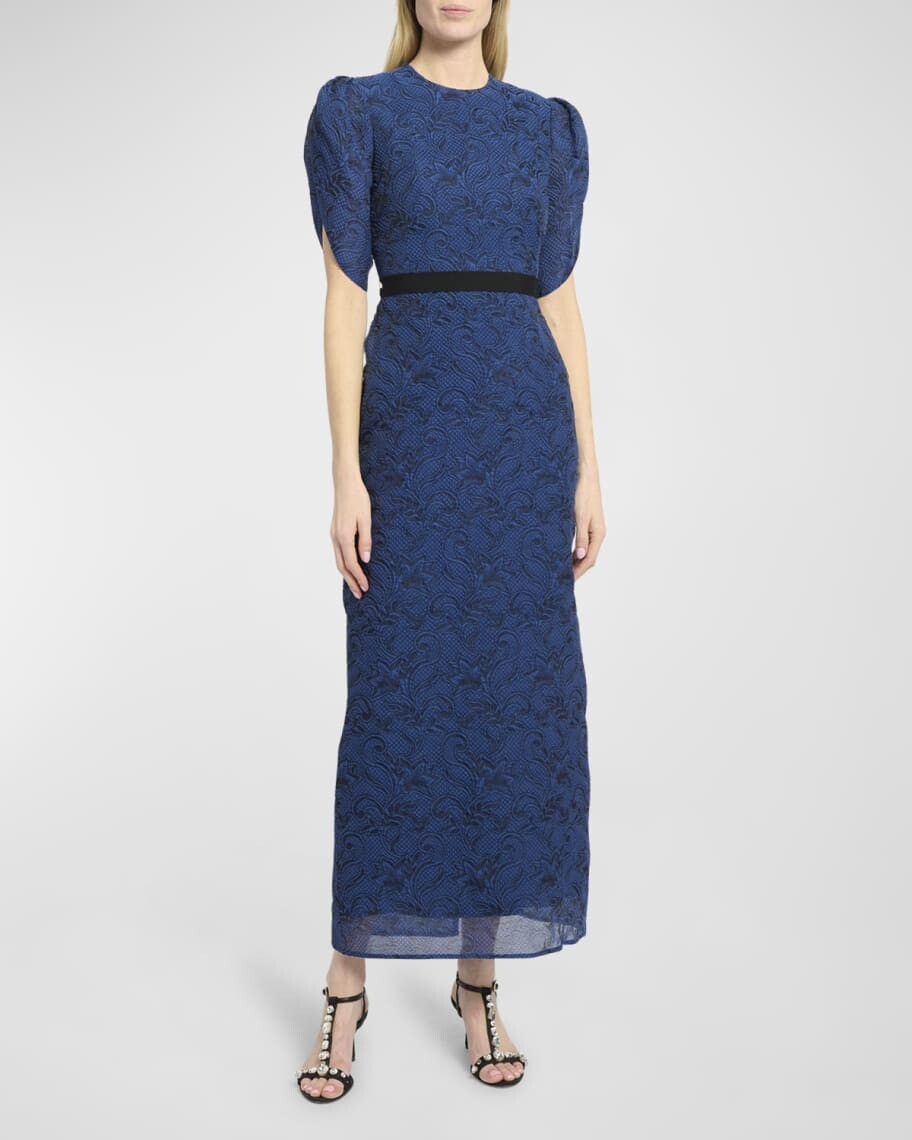 

Фактурное платье с поясом и узором пейсли Erdem
