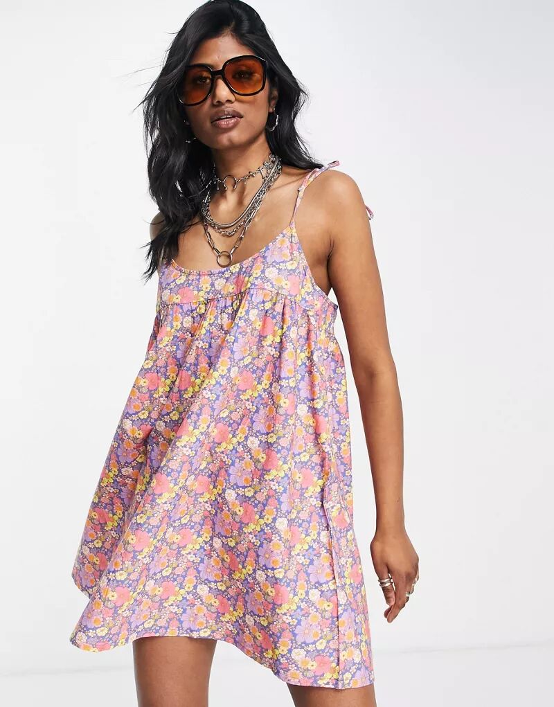 Пляжное мини-платье Topshop с ярким цветочным принтом
