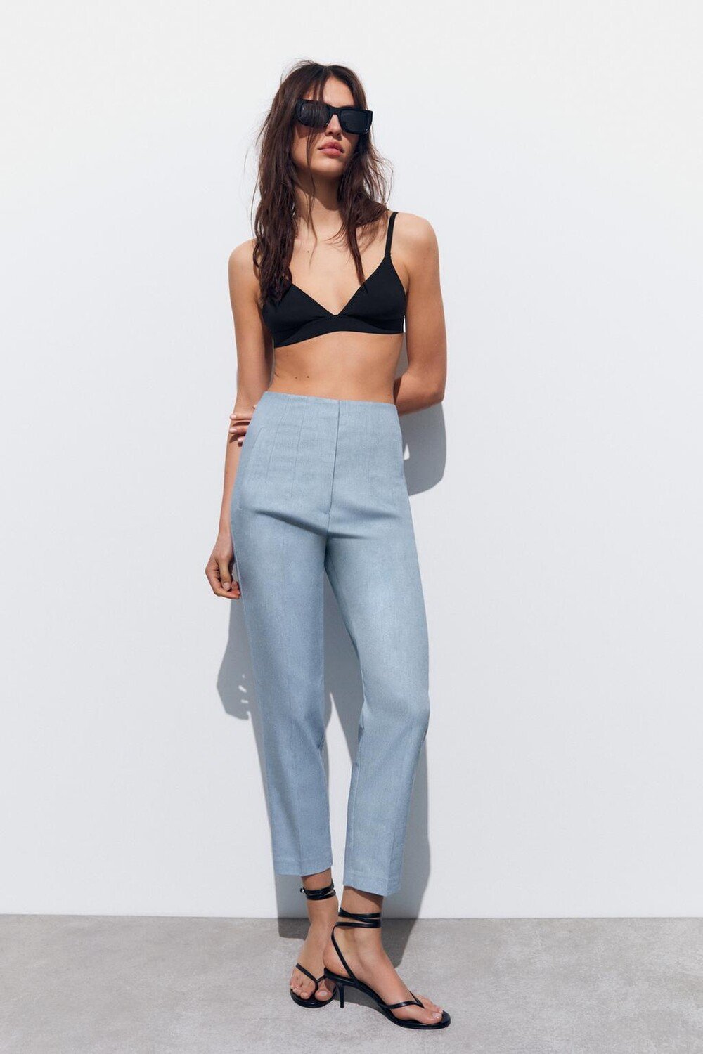 

Брюки с высокой посадкой ZARA, синий/белый