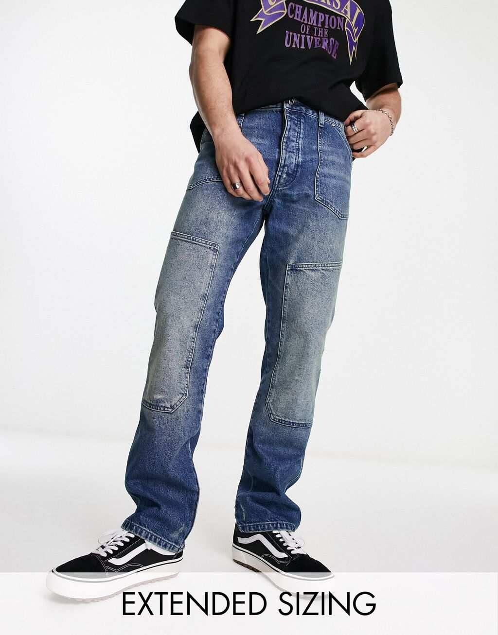 

Синие прямые джинсы ASOS DESIGN с деталями Carpenter