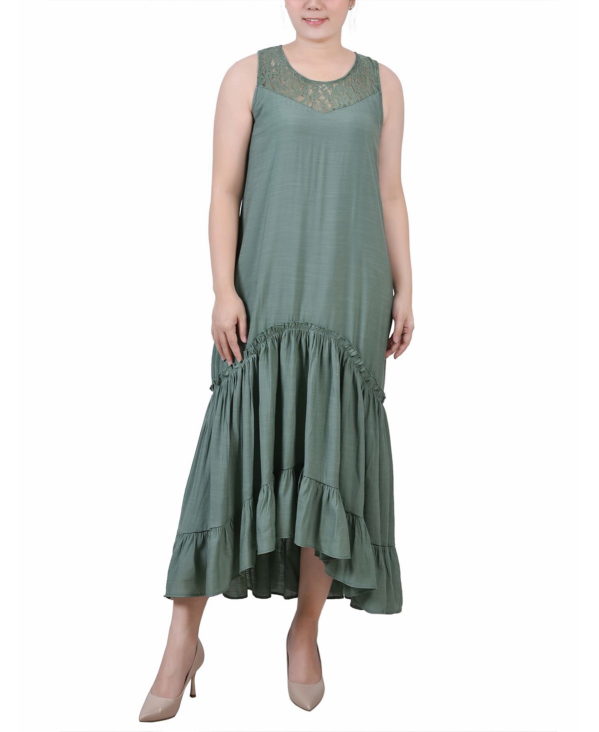 Миниатюрное многоярусное платье макси без рукавов NY Collection фото