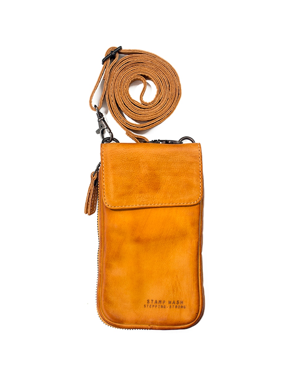 Коричневая кожаная сумка для мобильного телефона унисекс Stamp, желтый