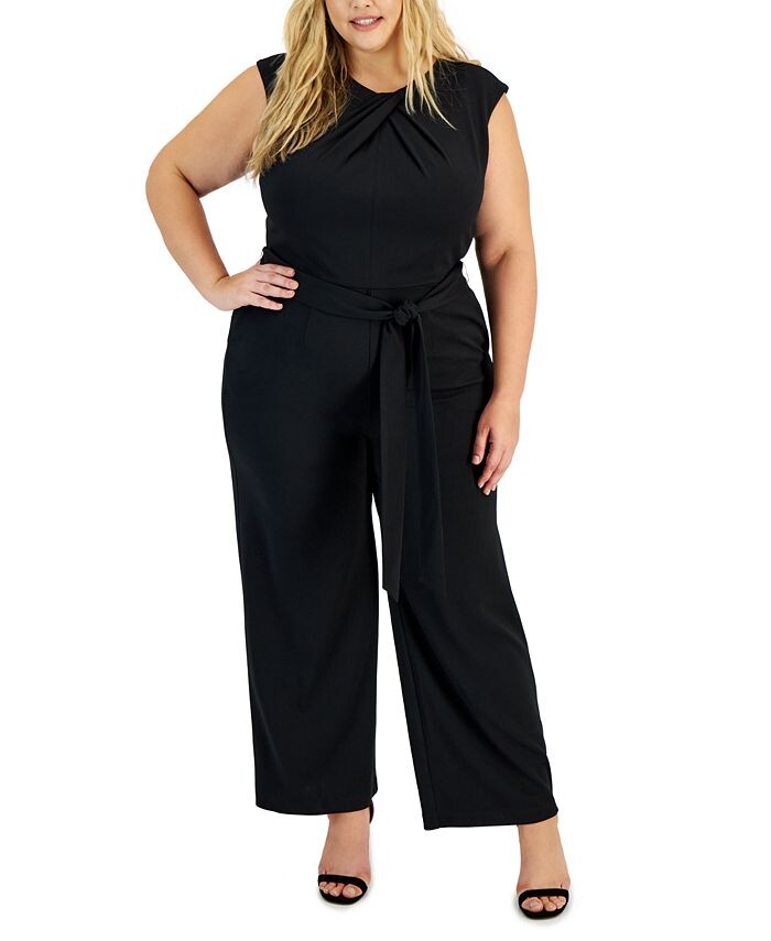 

Комбинезон ASL Plus Size со складками и поясом, широкие брюки Tahari, черный