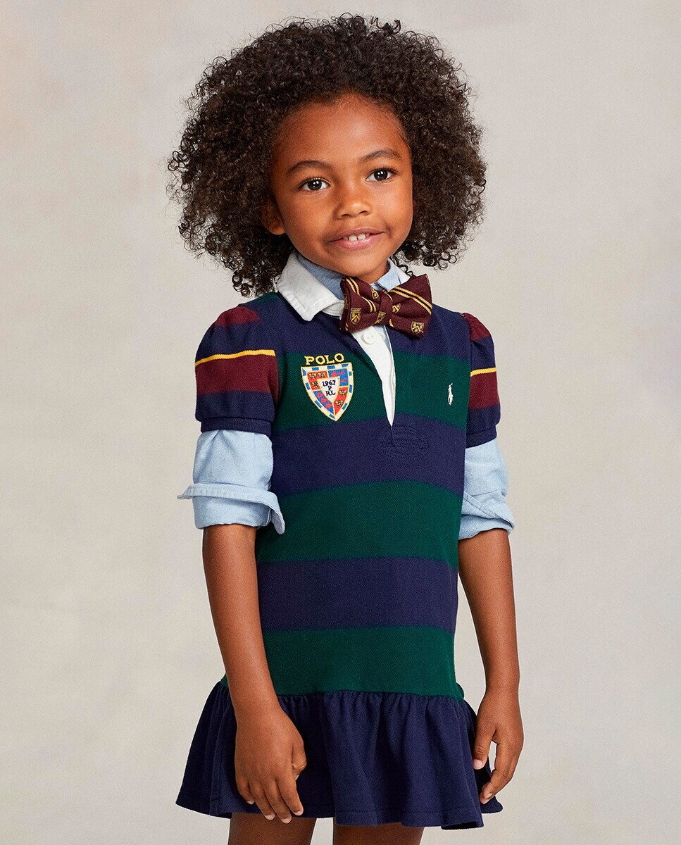 

Полосатое хлопковое платье для девочки Polo Ralph Lauren, мультиколор