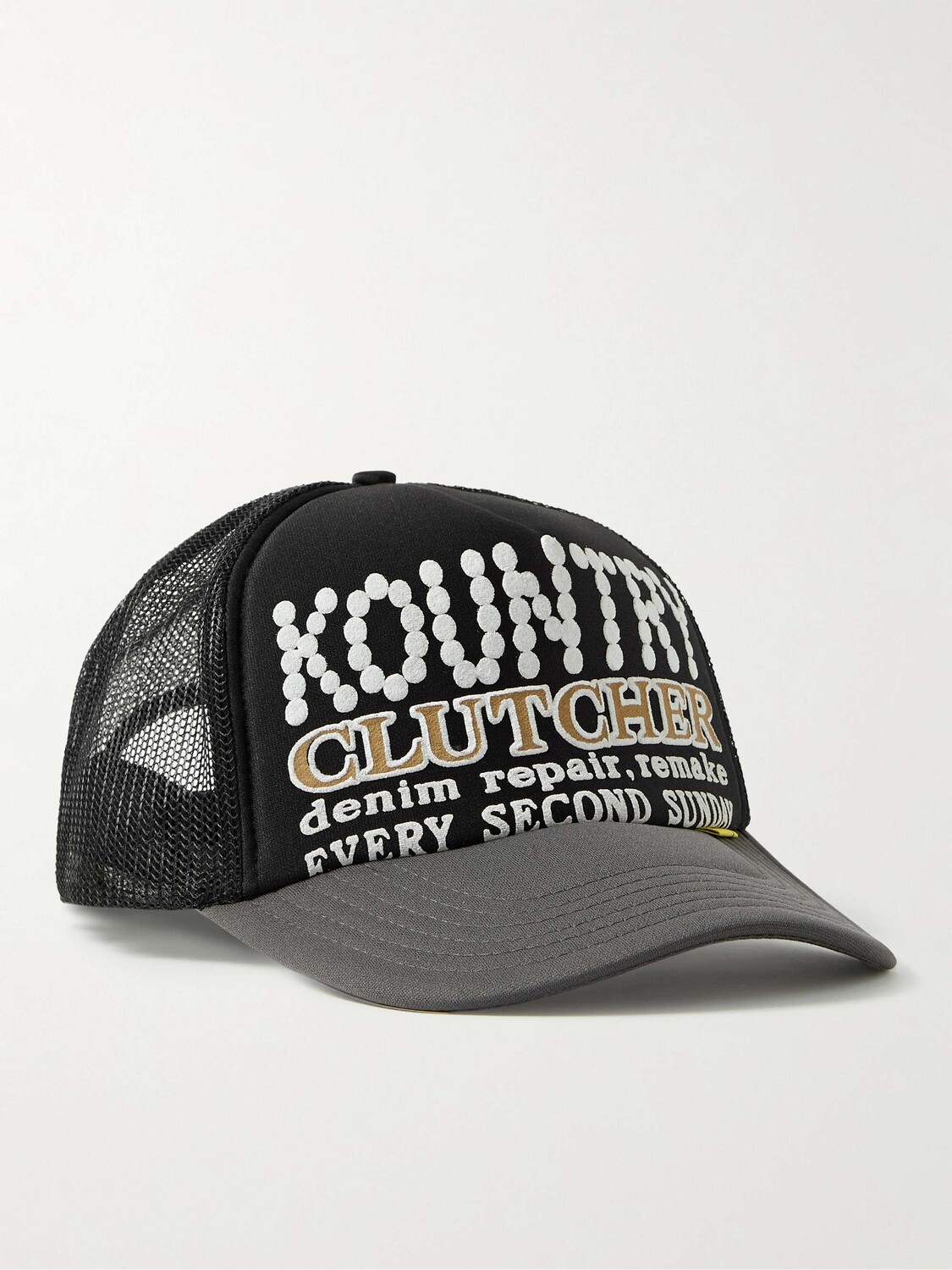 

Шапка-тракер из твила и сетки с принтом Kountry Pearl Clutcher KAPITAL, черный