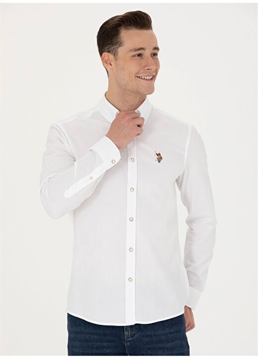 

Белая мужская рубашка Slim Fit с воротником на пуговицах NOVAYA023K U.S. Polo Assn., белый