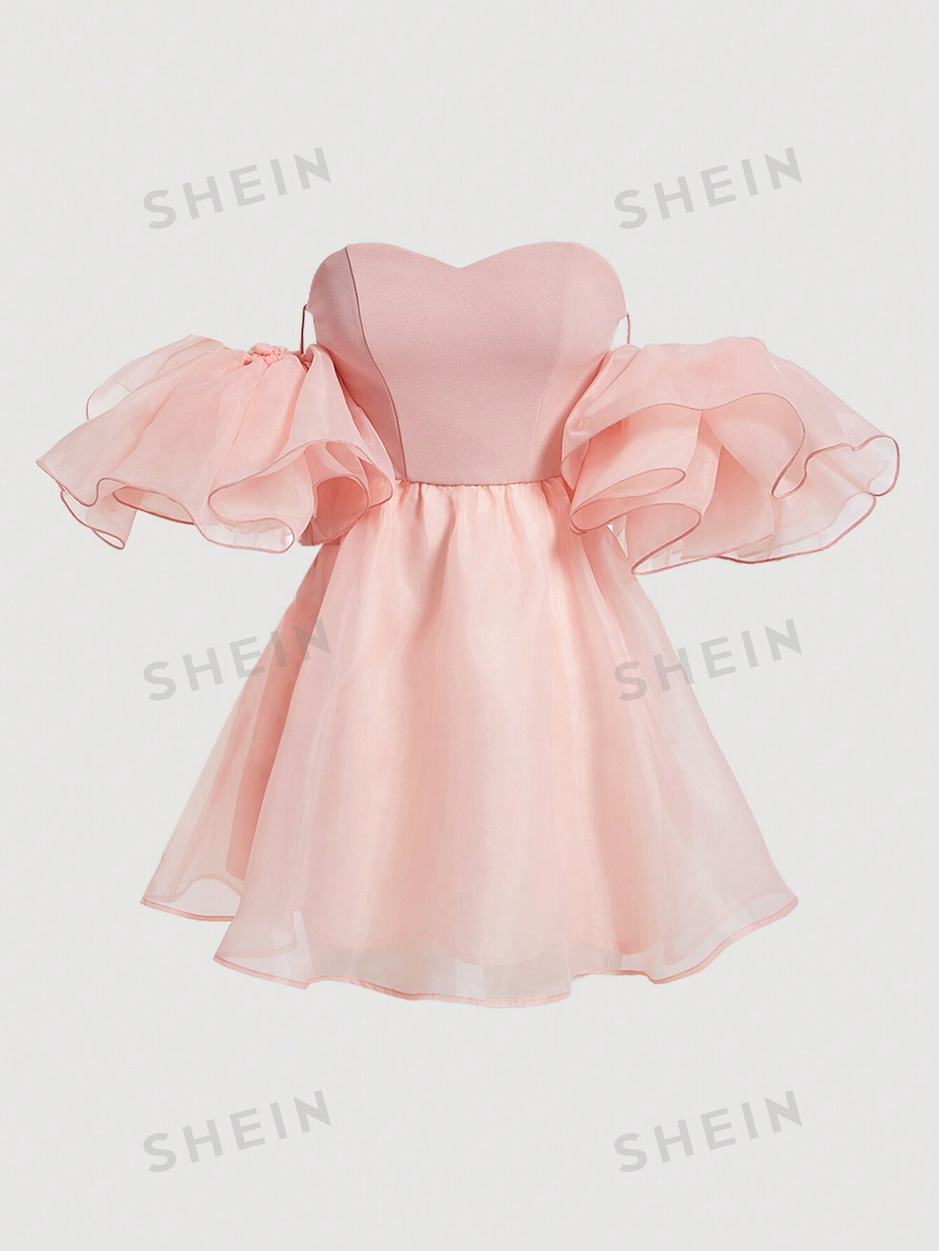 SHEIN MOD Женское платье на одно плечо с рюшами и рукавами, розовый