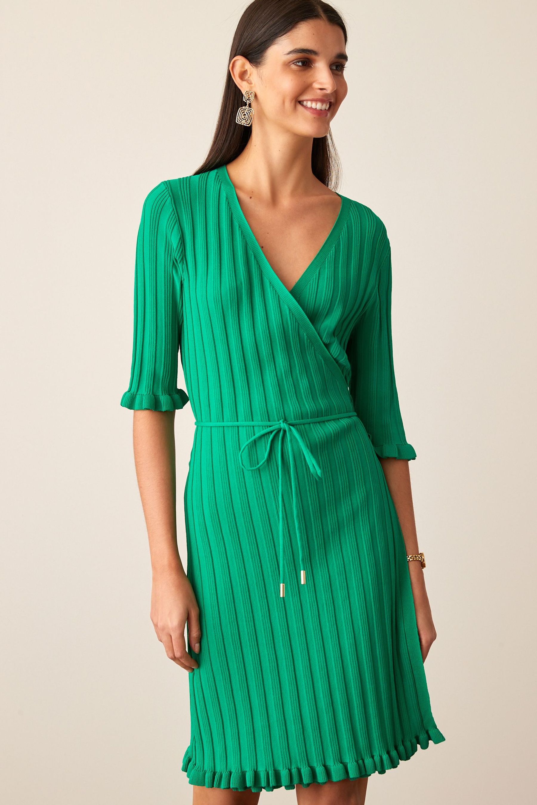 Платье в рубчик и рукавом 1/2 Next, зеленый