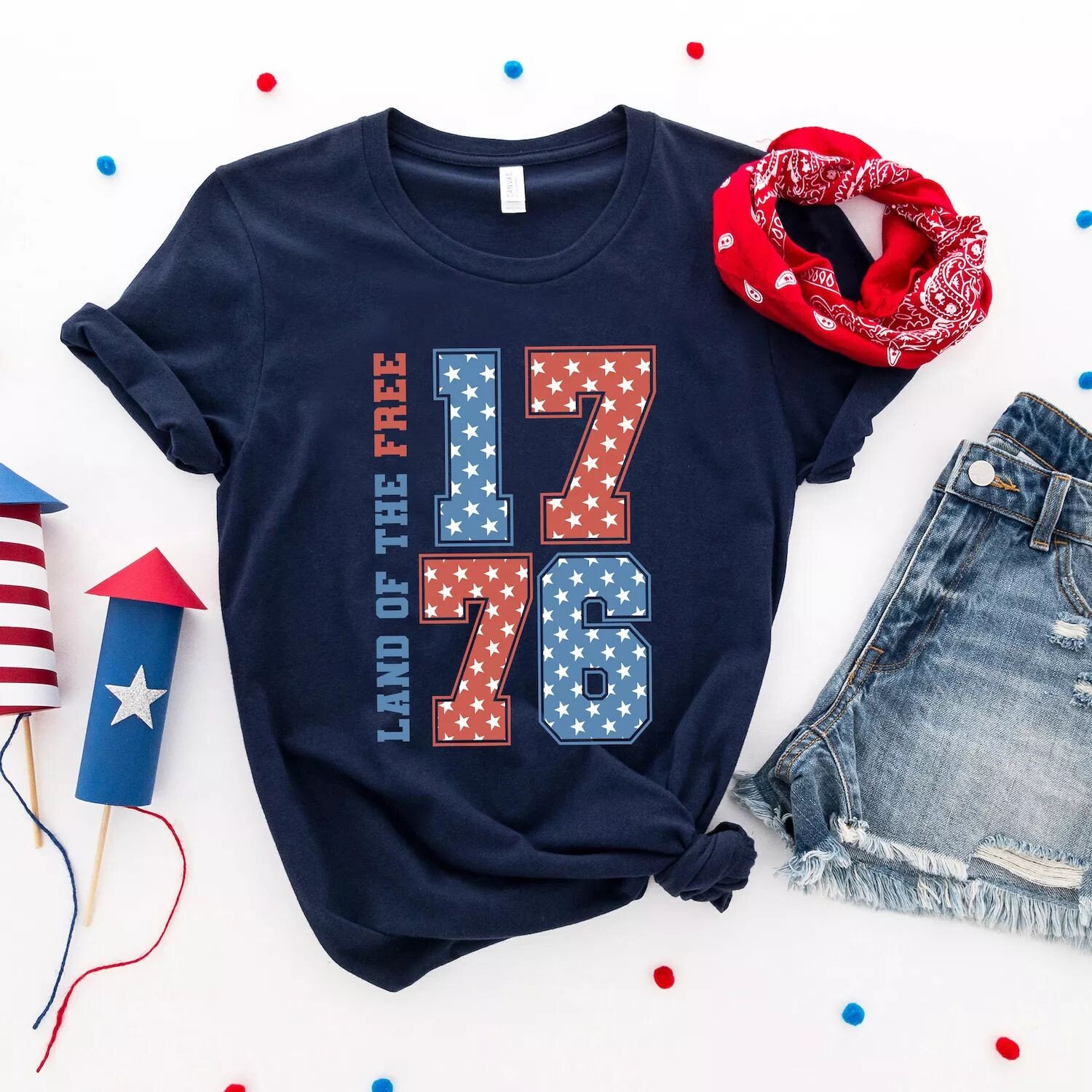 

Футболка с короткими рукавами и рисунком Land Of The Free Retro Stars Simply Sage Market