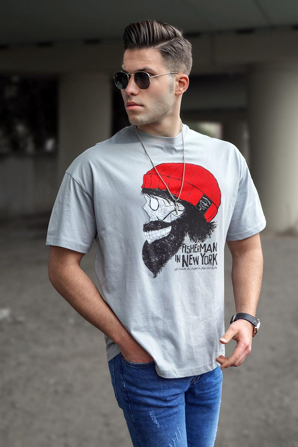 цена Мужская окрашенная серая футболка с рисунком 5361 MADMEXT