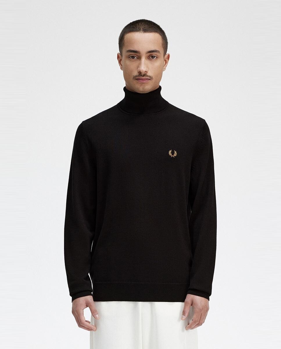 

Мужской свитер с водолазкой прямого кроя Fred Perry, темно-синий