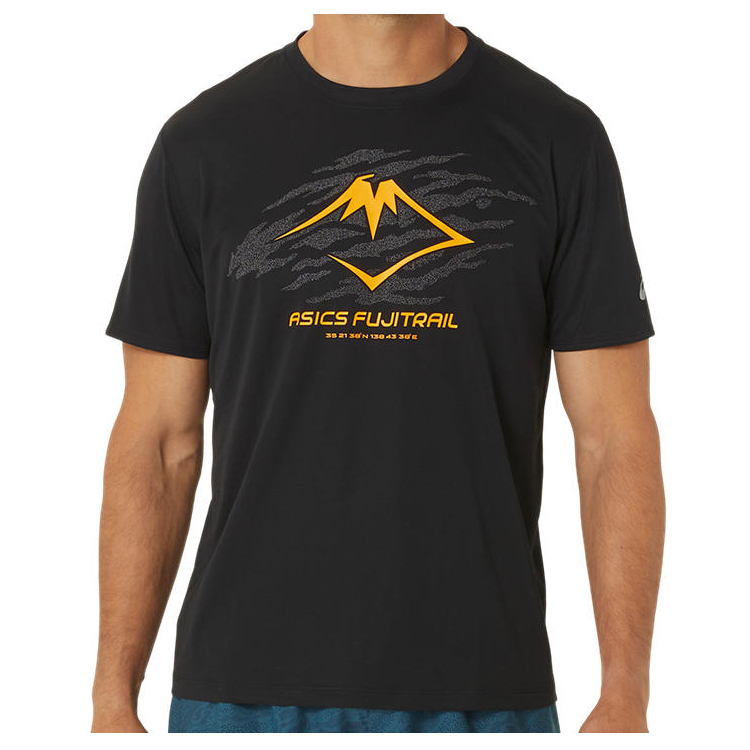Функциональная рубашка Asics Fujitrail Logo S/S Top, цвет Performance Black/Carbon/Fellow Yellow