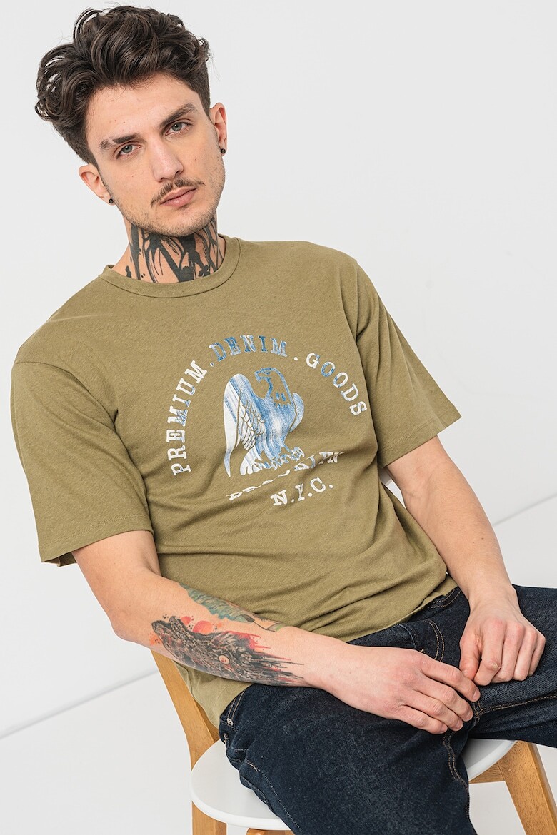 

Льняная футболка с овальным вырезом Jack & Jones, хаки