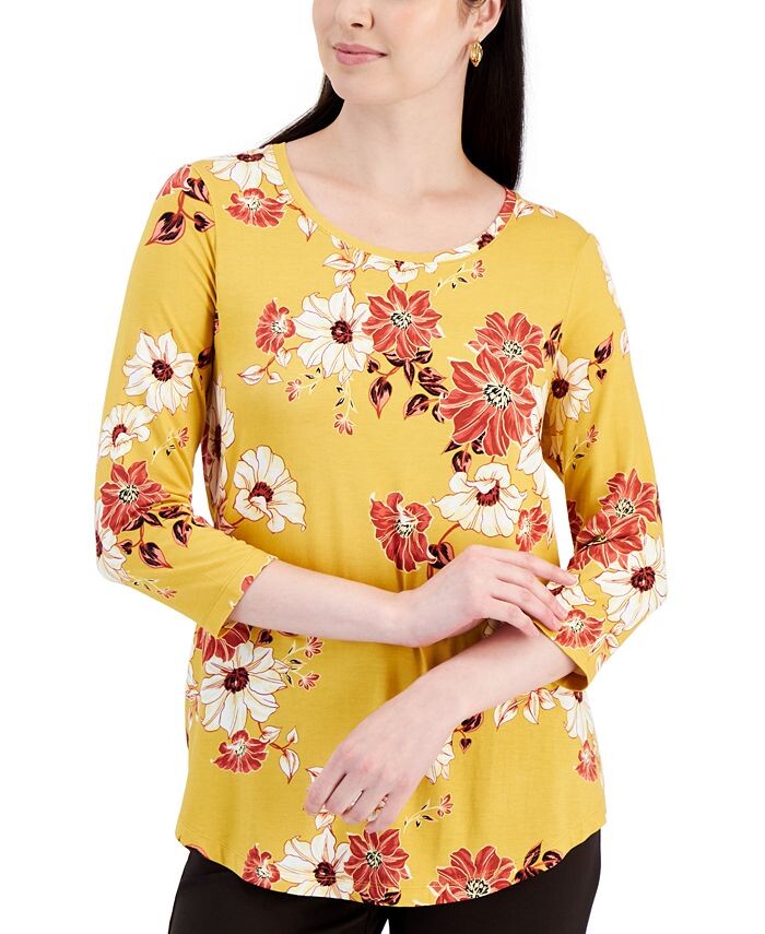 

Женский топ Felicity с цветочным принтом и рукавами 3/4 JM Collection, желтый